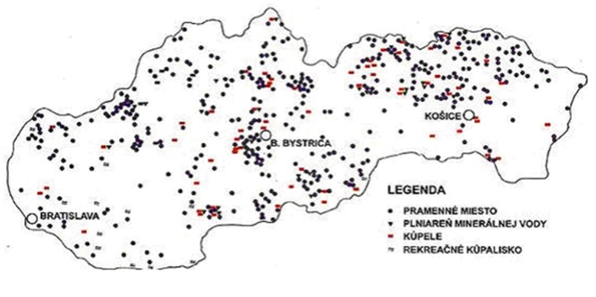 Rozloženie minerálnych vôd a termálnych prameňov na území Slovenska
