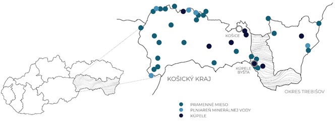 Rozloženie minerálnych prameňov Košického kraja