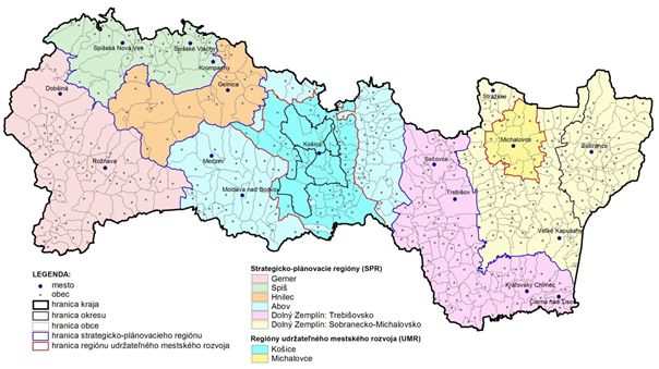 Strategicko-plánovacie regióny a regióny udržateľného mestského rozvoja v Košickom kraji